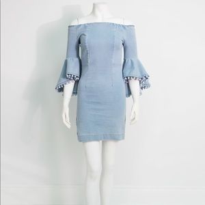 🚨sold🚨 Off the Shoulder Bell Sleeve Denim Dress